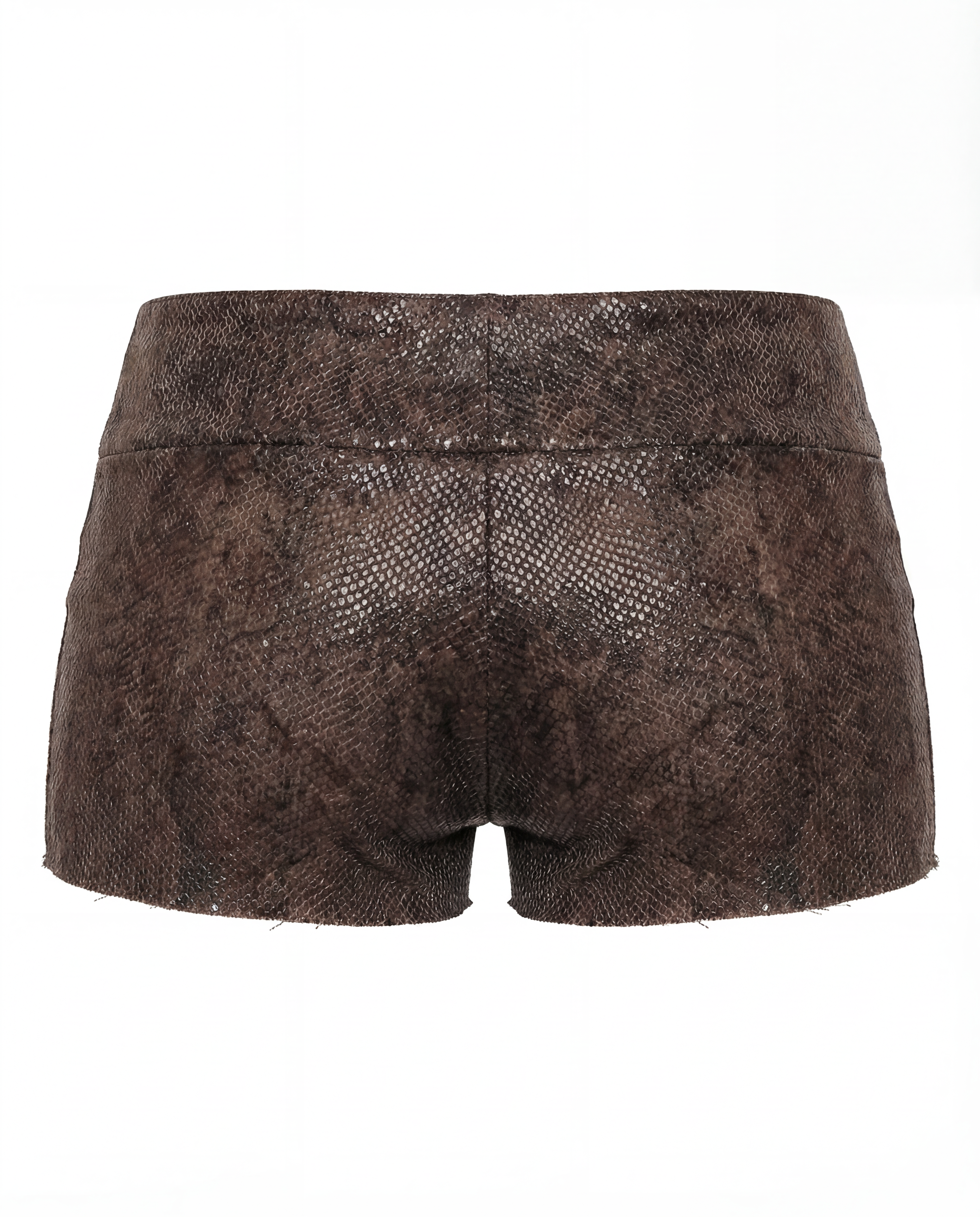Brown patterned shorts on a white background