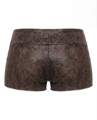 Brown patterned shorts on a white background