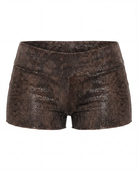 Snake print shorts on a white background