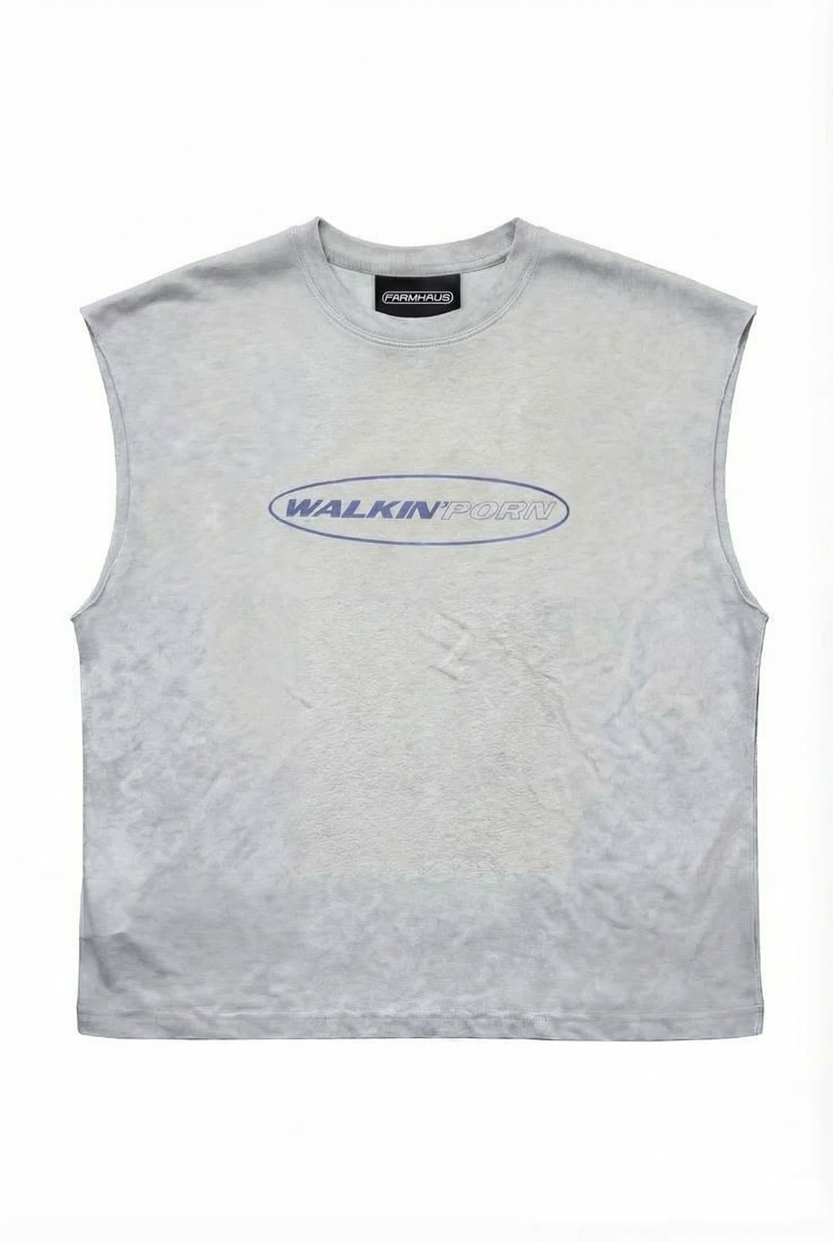 Gray sleeveless shirt with 'WALKIN'PORN' logo on a white background